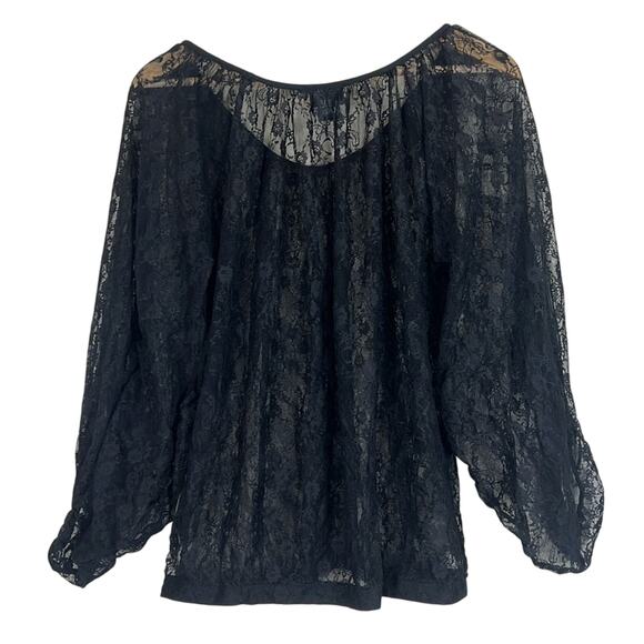 Dots Blouse Womens 1X Black Sheer Mesh Floral Lace Whimsigoth Witchy Boho Goth - Picture 3 of 4
